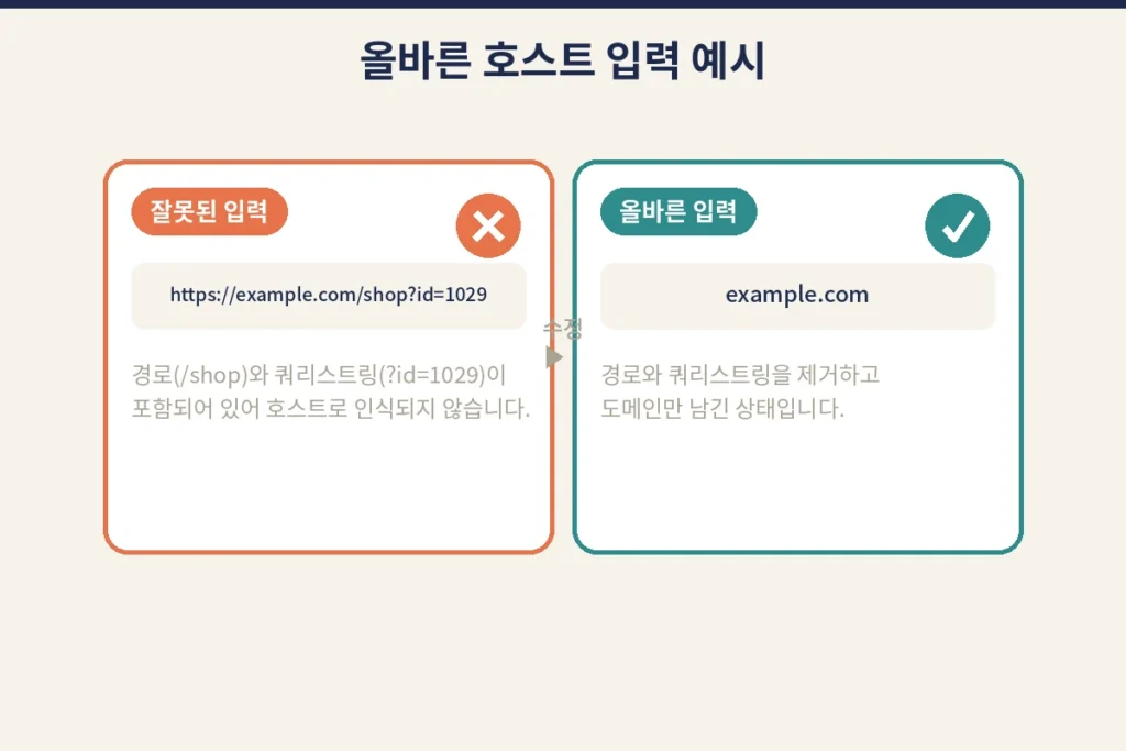 "URL을 호스트 단위로 입력해주세요" 오류, 원인과 올바른 입력 방법 3 h img3 before after