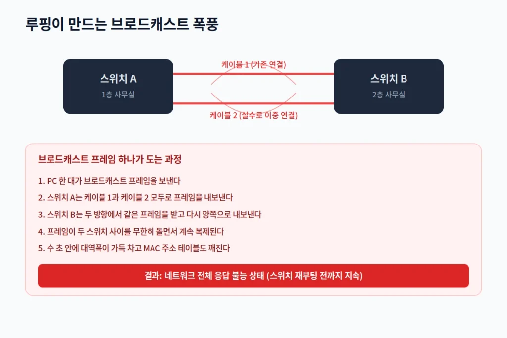 케이블 한 줄 더 꽂았다가 "회사 네트워크가 멈췄다" - 루핑 현상과 STP 1 stp inline1 루핑현상