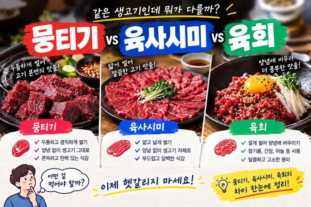 뭉티기 vs 육사시미 vs 육회, 도대체 뭐가 다른 걸까?