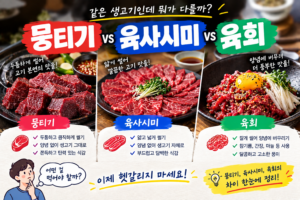 "뭉티기" 처음 먹는다면? 뭉티기·육사시미·육회 차이 1 뭉티기 vs 육사시미 vs 육회, 도대체 뭐가 다른 걸까?
